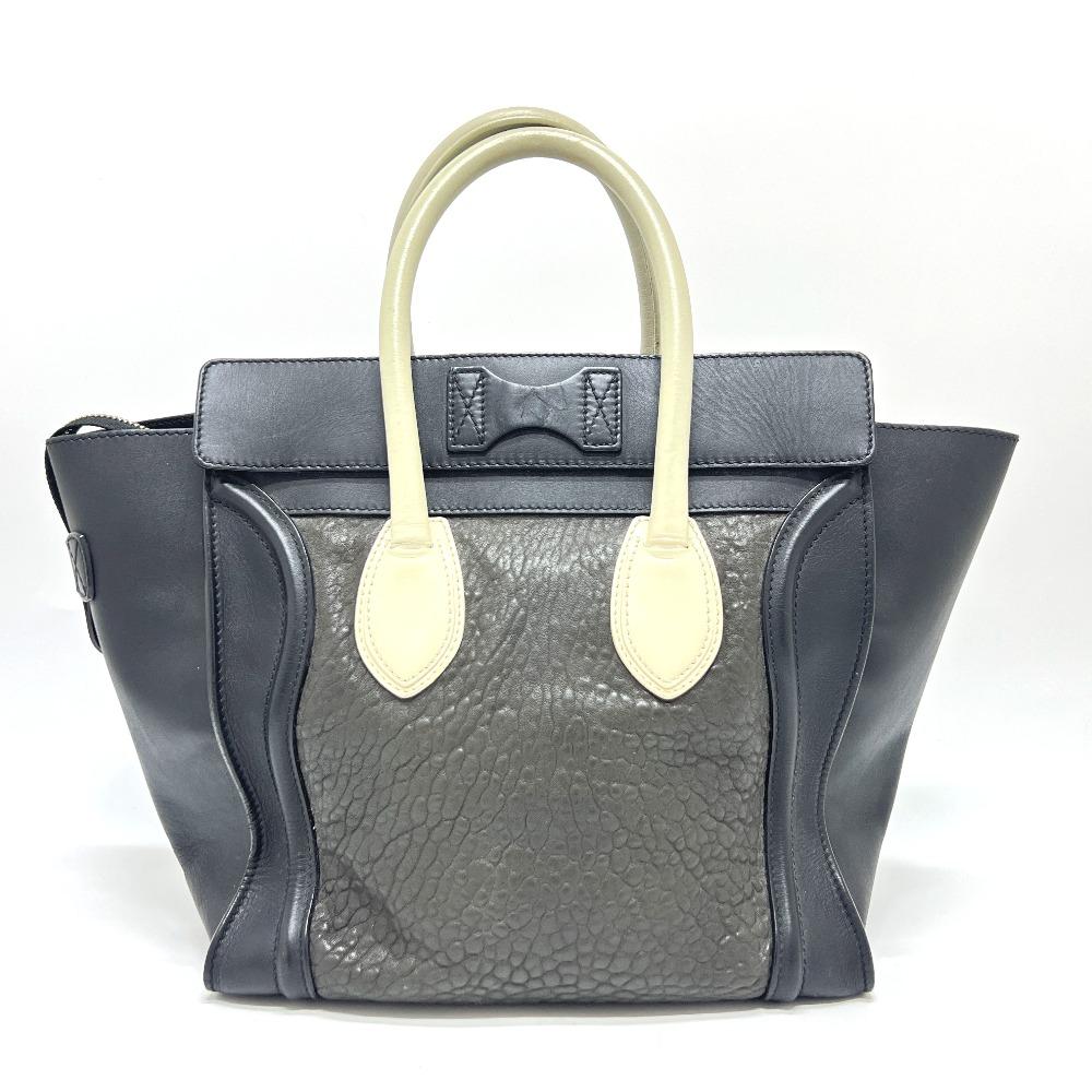 CELINE Luggage medium Bag Hand Bag Tote Bag Leather Black/gray