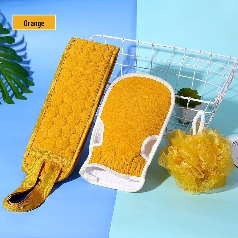 Thickened Bath Towel & Mud Scrubbing Three-Piece Set with Long Back Scrubber & Decontamination Bath Ball
