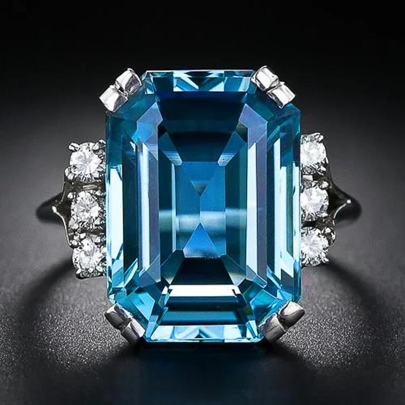 Huitan Gorgeous Big Sky Blue Stone Women Ring Romantic Anniversary Gift Elegant Lady Dance Party Accessories Trendy Zircon 6
