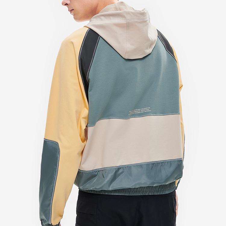 FILA Loose Casual Color Block Logo Knit Hooded American Vintage Sweatshirt Men sweatshirt Sky-Gray Green F11M239208F-GN