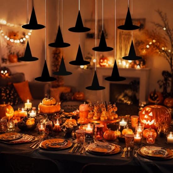 Halloween Witch Hat Pendant 12Pcs Hanging Ornaments, Paper Banner Decorations, Festival Decor for Parties Spooky Party Ceiling Drop Home Window