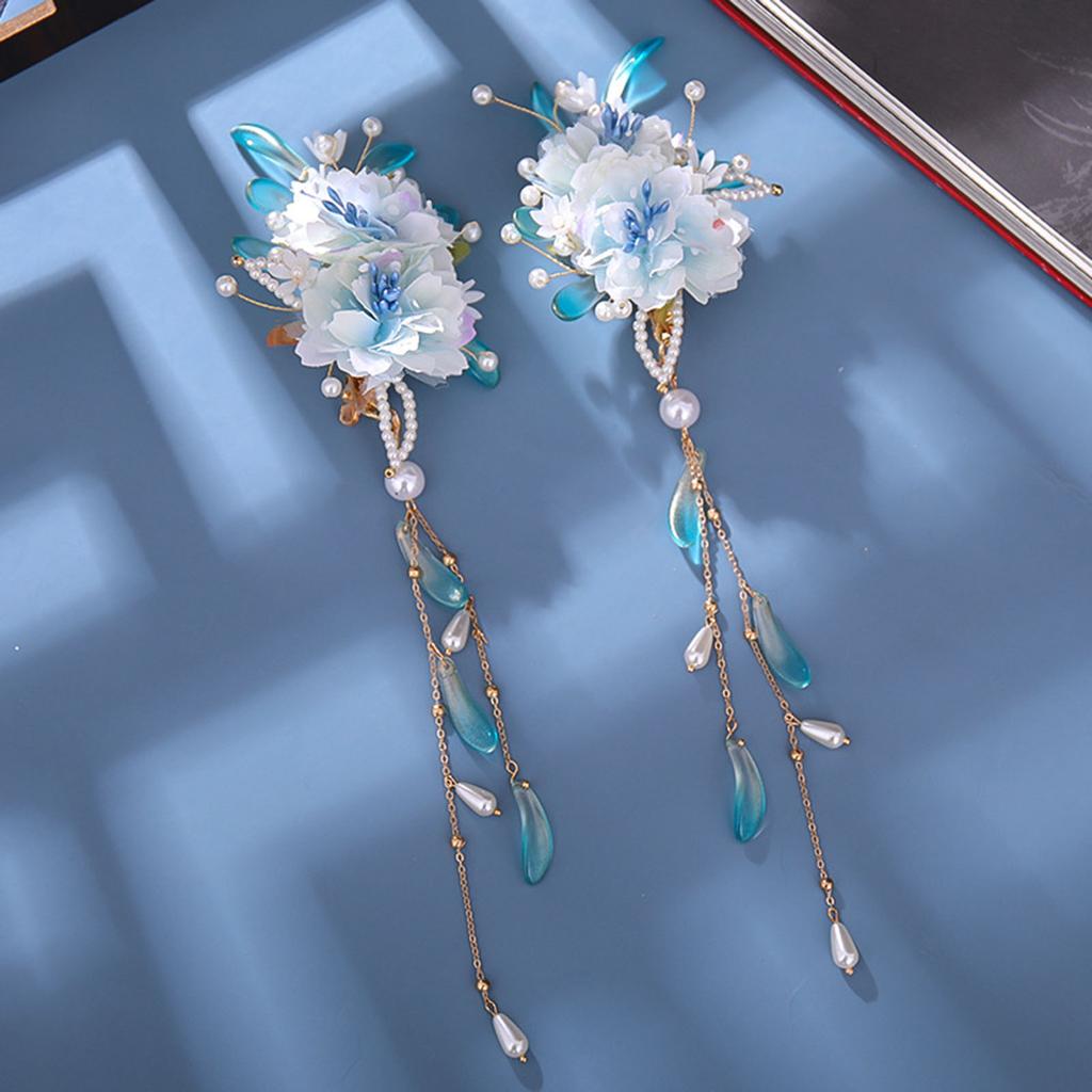 Elegant Gauze Flower Hair Clip For Women Vintage Chinese Style Blue Floral Hairpin Exquisite Hanfu Dress Hair Accessories