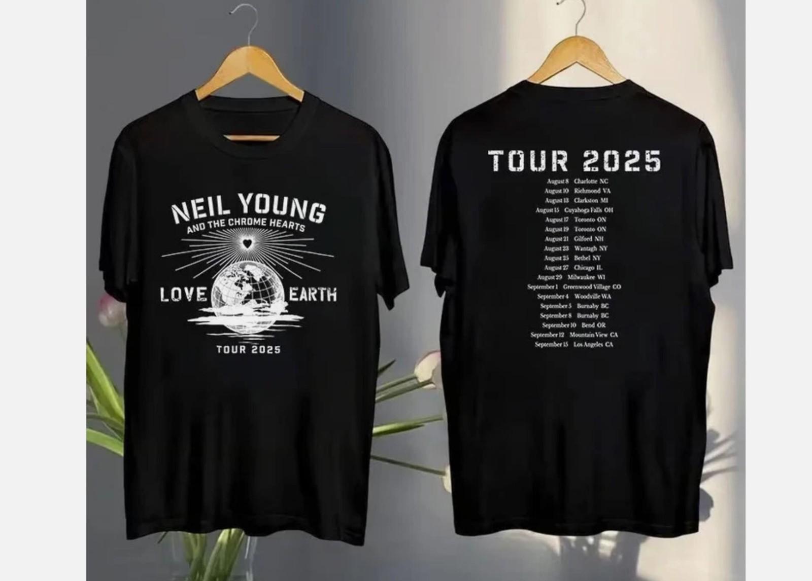 NEW Neil Young Love Earth Tour 2025 Fan Made reprint 2-sides T-Shirt L