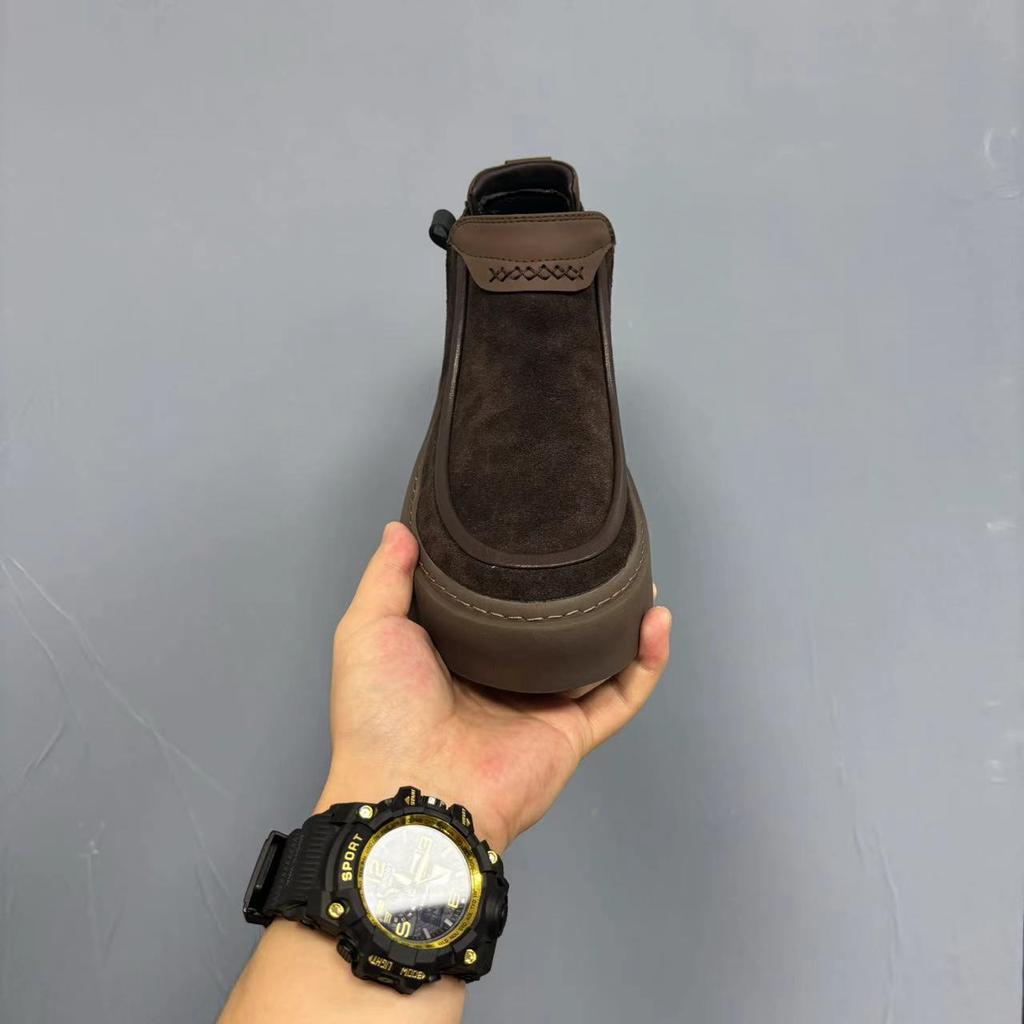 Men's shoes autumn and winter new cotton shoes pure leather one foot casual frosted leather shoes round toe fashion