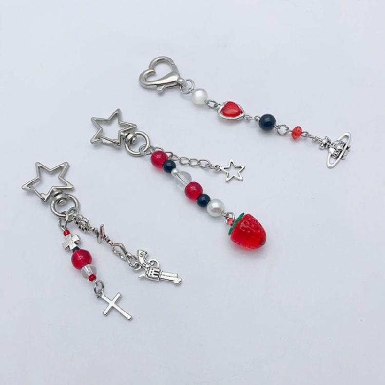 Sweet Star Heart Bead Charm Pendant Chain Phone Straps Pocket Keychain Strap