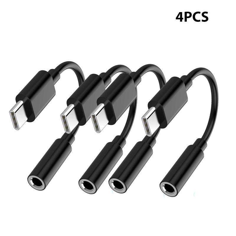 2/4PCS USB-C Type-C to 3.5mm Black Audio earphone adapters USB Type-C to 3.5mm female headphone jack adapter 3