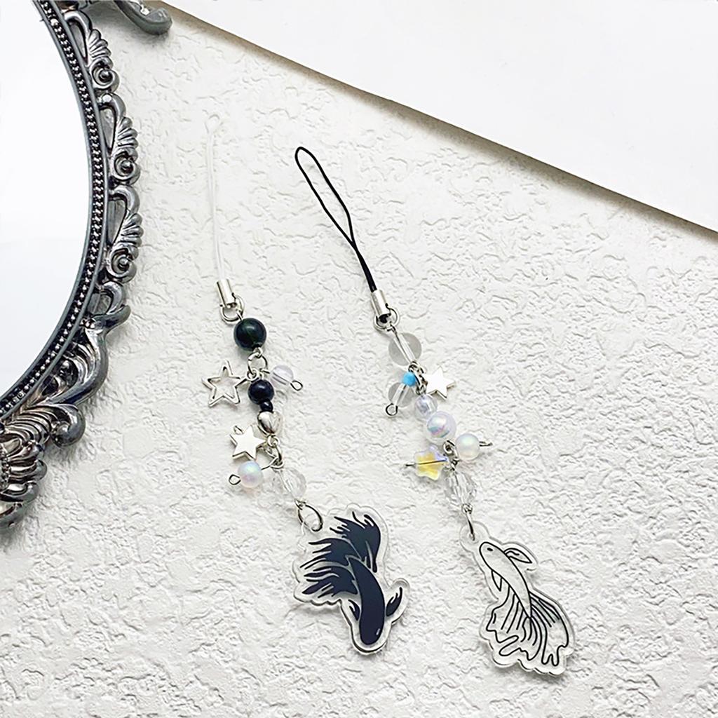 Fashionable Acrylics Fish Cross Bead Phone Charm Lanyard Multipurpose Keychain Pendant Pack of 2 for Trendy Women