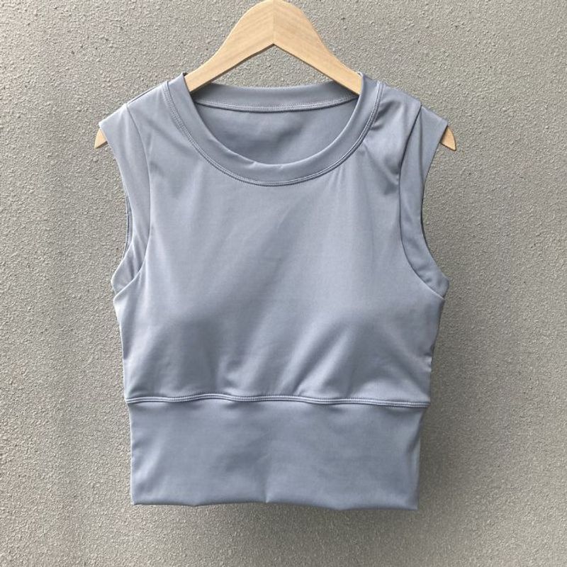 

Sports Yoga Clothes Cami with Chest Padding Women clothes Summer Thin Casual Running Professional Fitness Short Top Fashion Blue L