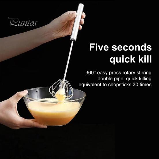 Półautomatyczna trzepaczka do jajek ze stali nierdzewnej, ręczny mikser do spieniania mleka, trzepaczka do szybkiego mieszania, ubijania i ubijania