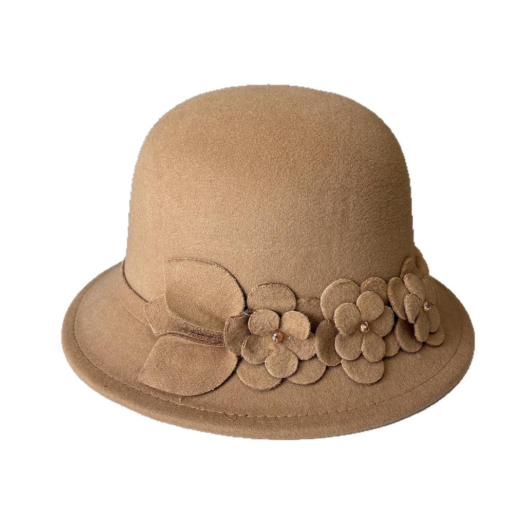 Autumn And Winter New Woolen Hat Female Elegance Flower Temperament Small Edge Top Hat Outdoor Travel Versatile Thermal Basin Hat