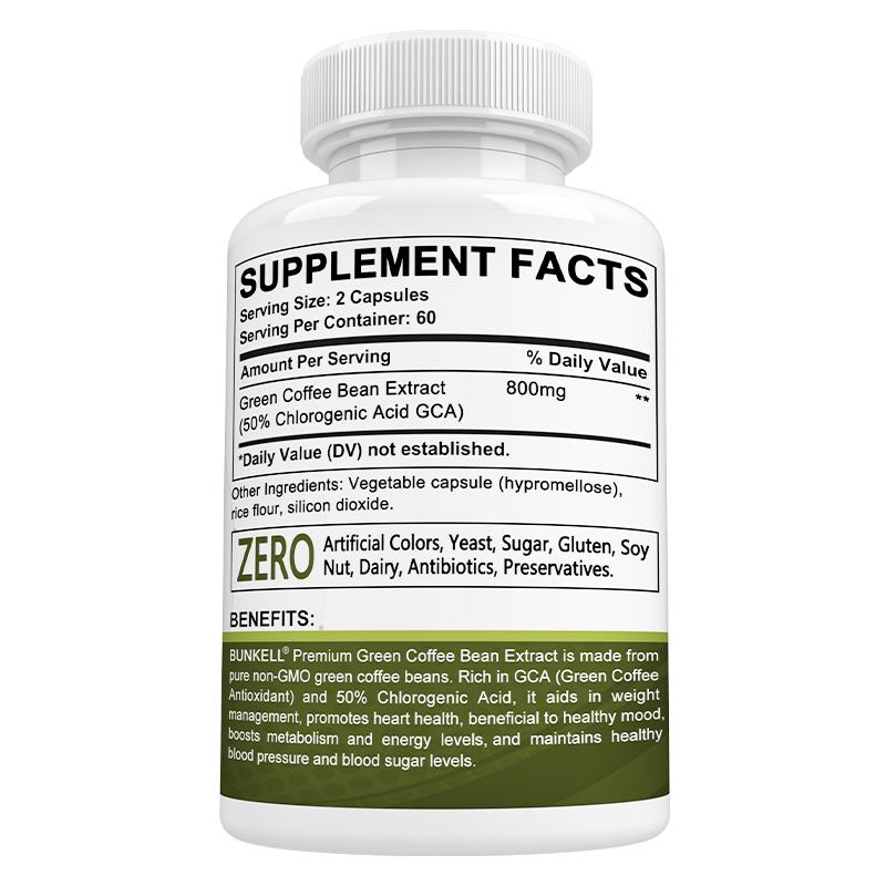 Kaffee-Grüne-Bohne-Extrakt 800mg Nahrungsergänzungsmittel, 120 Kapseln pro Flasche