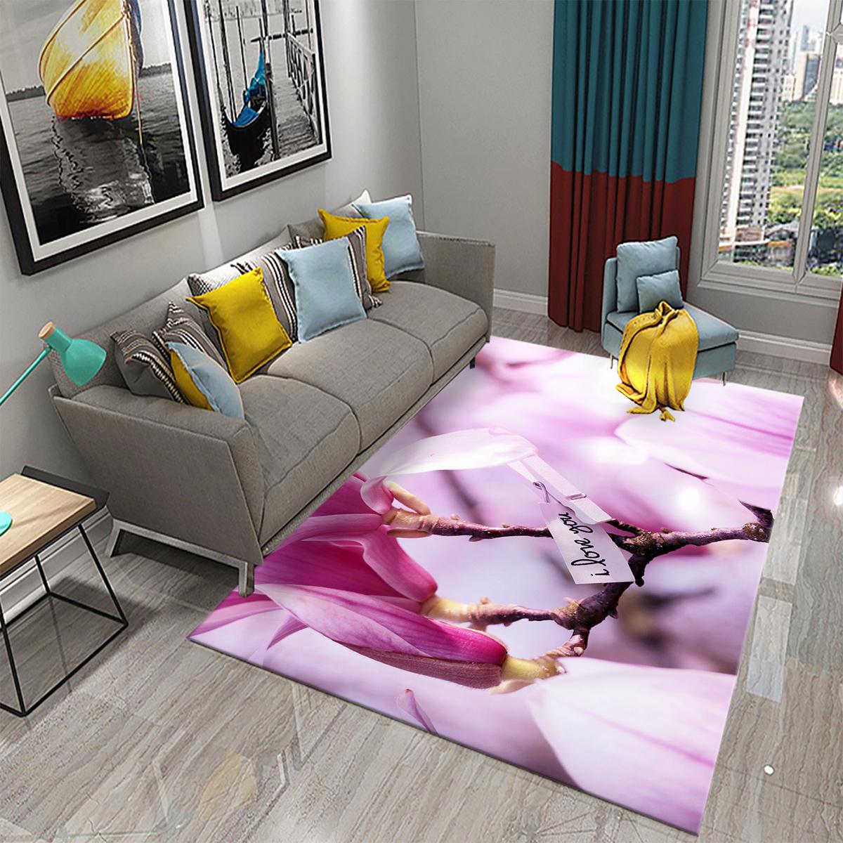 

Напольный ковер для гостиной, спальни, диван, мягкий коврик для двери ванной комнаты, коврик для входа, розовый, белый ковер с цветком магнолии 100x150cm