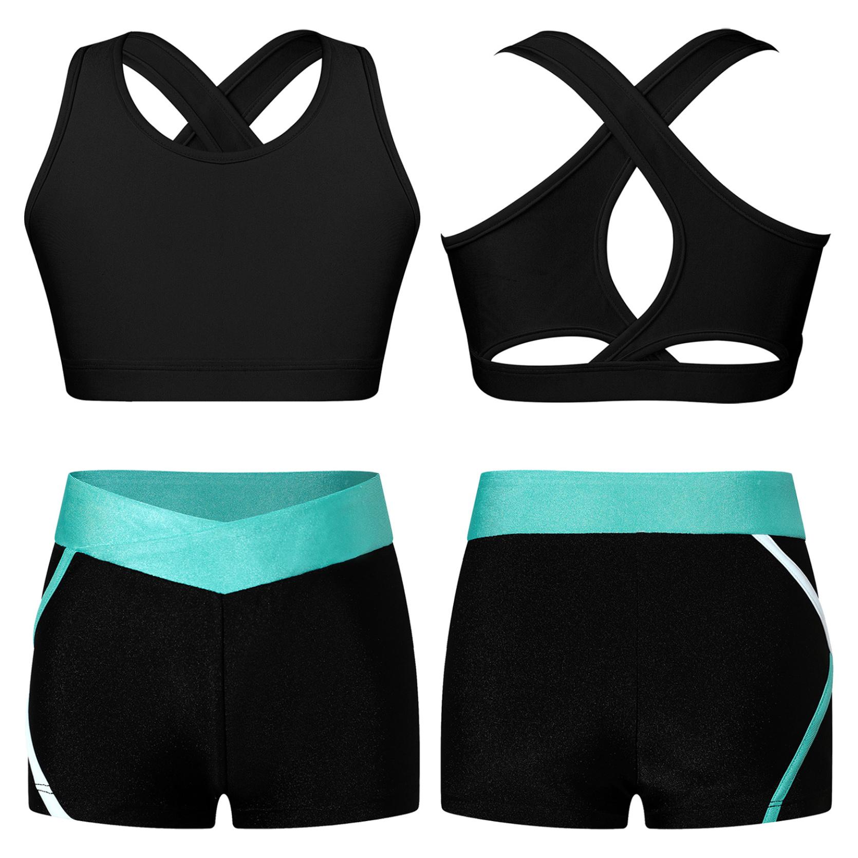 IEFiEL 2 Meisjesbikinitankiniset Tanktop Shorts Tweedelig sportpak Sportkleding Kinderballetshirt Sportset Danskleding 13-14 Years blauw/groen