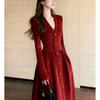 Elegant Red Corduroy Winter Dress with Fleece Lining and Luxury Finish