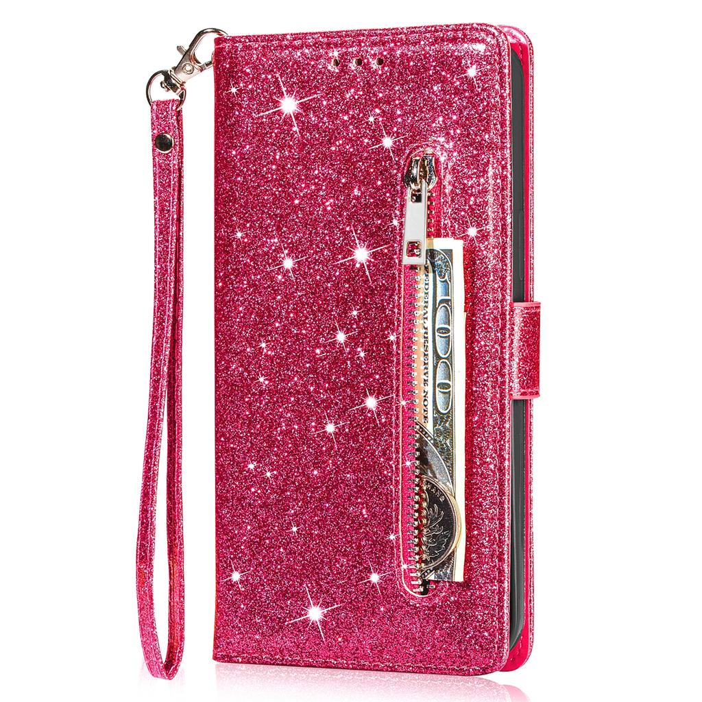 For iPhone 16 Pro Max Case Glitter Leather Stand Phone Cover Zipper Pocket