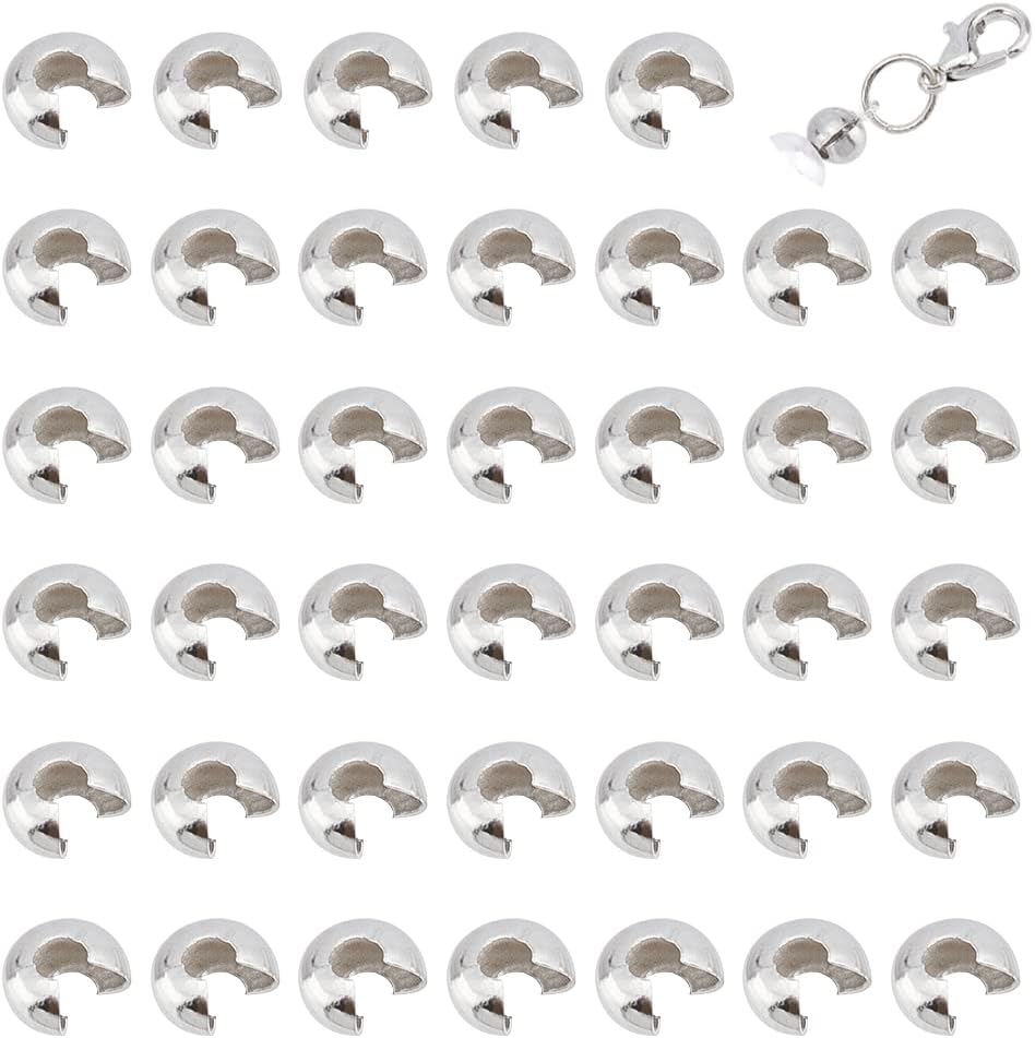 304 Stainless Steel Crimp Beads Covers, with Bead Container, Stainless Steel Color, 5mm In Diameter, About 100pcs/box