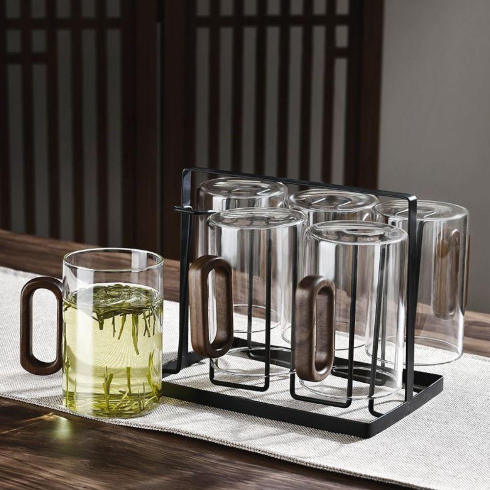 Heat-Resistant Glass Coffee Cup Wood Handle Tea Cup Water Cup Drinking Glass  Office
