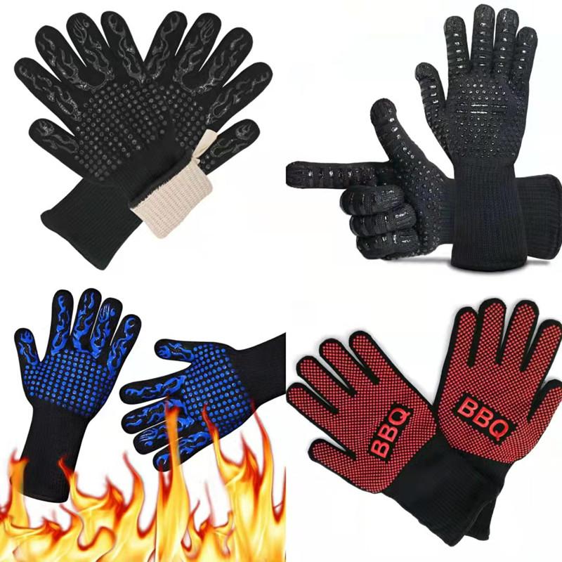 Guantes de barbacoa engrosados, guantes para horno de alta temperatura, resistentes al fuego de 500 a 800 grados, guantes para barbacoa con aislamiento térmico para microondas