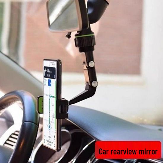 Adjustable Car Navigation Phone Holder - 360° Rotating Rearview Mirror Clip, Universal Fit. зелёный