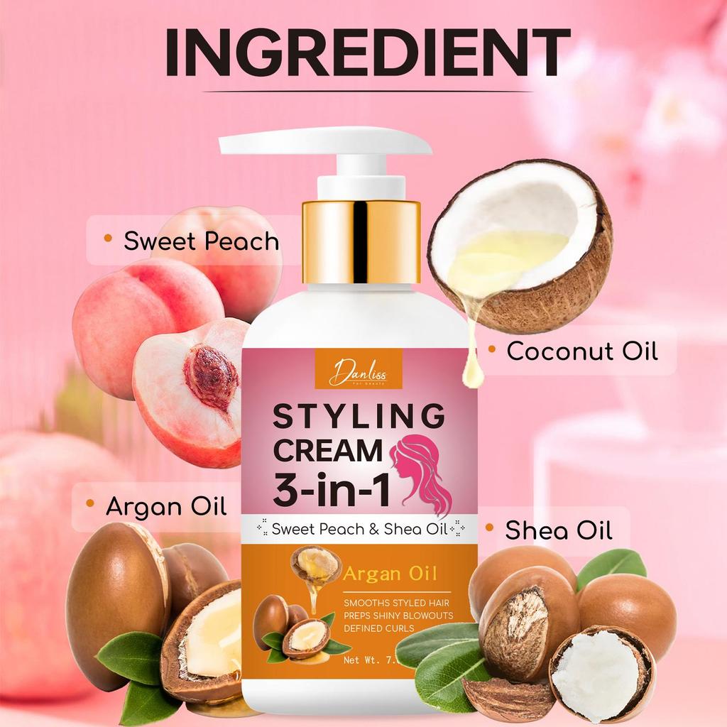 3-in-1 STYLING CREAM-Smooths Styled Hair, Preps Shiny Blowouts and Defined Curls-Suitable for All Hair Types,200ml