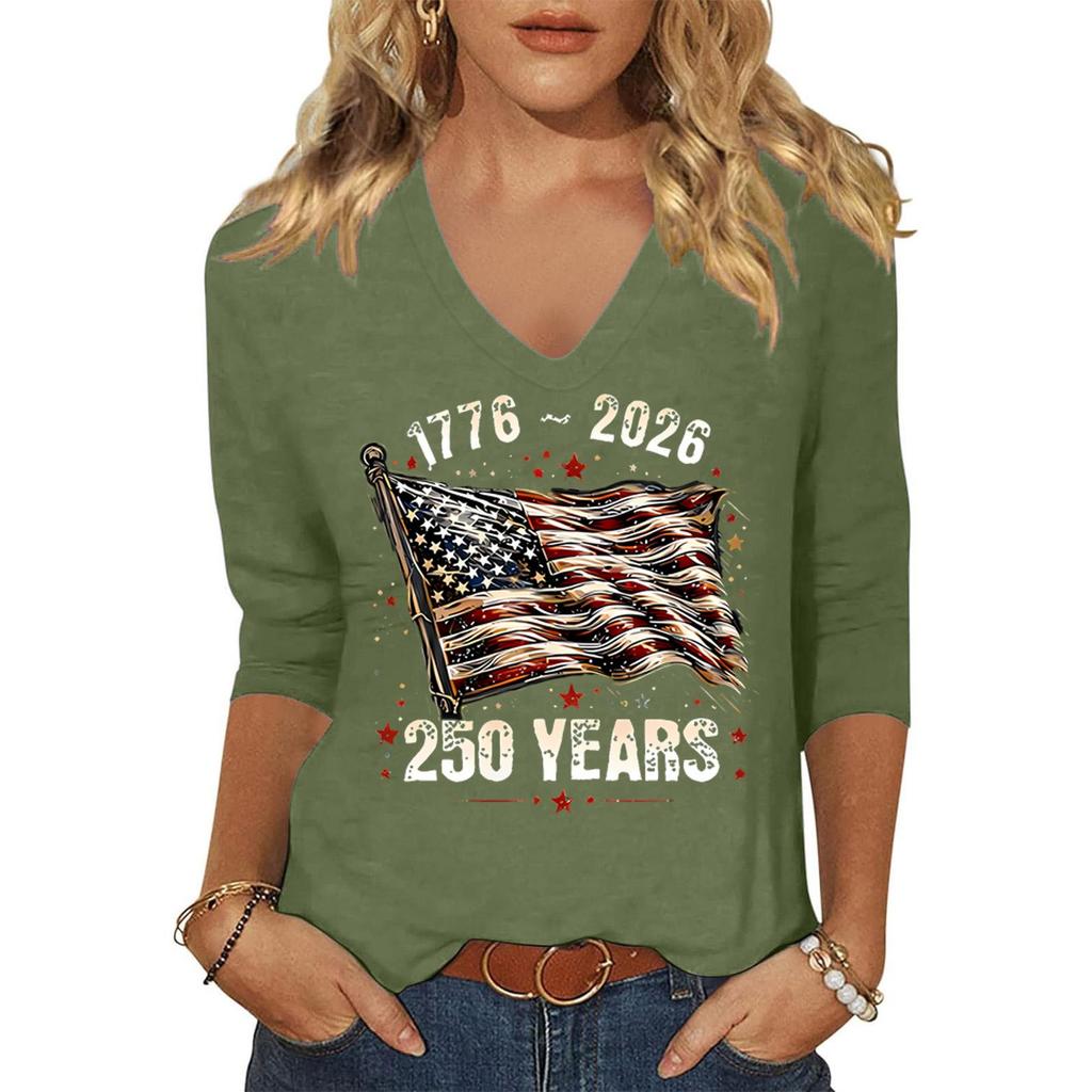 Women's Fashion Casual Independence Day Print Top