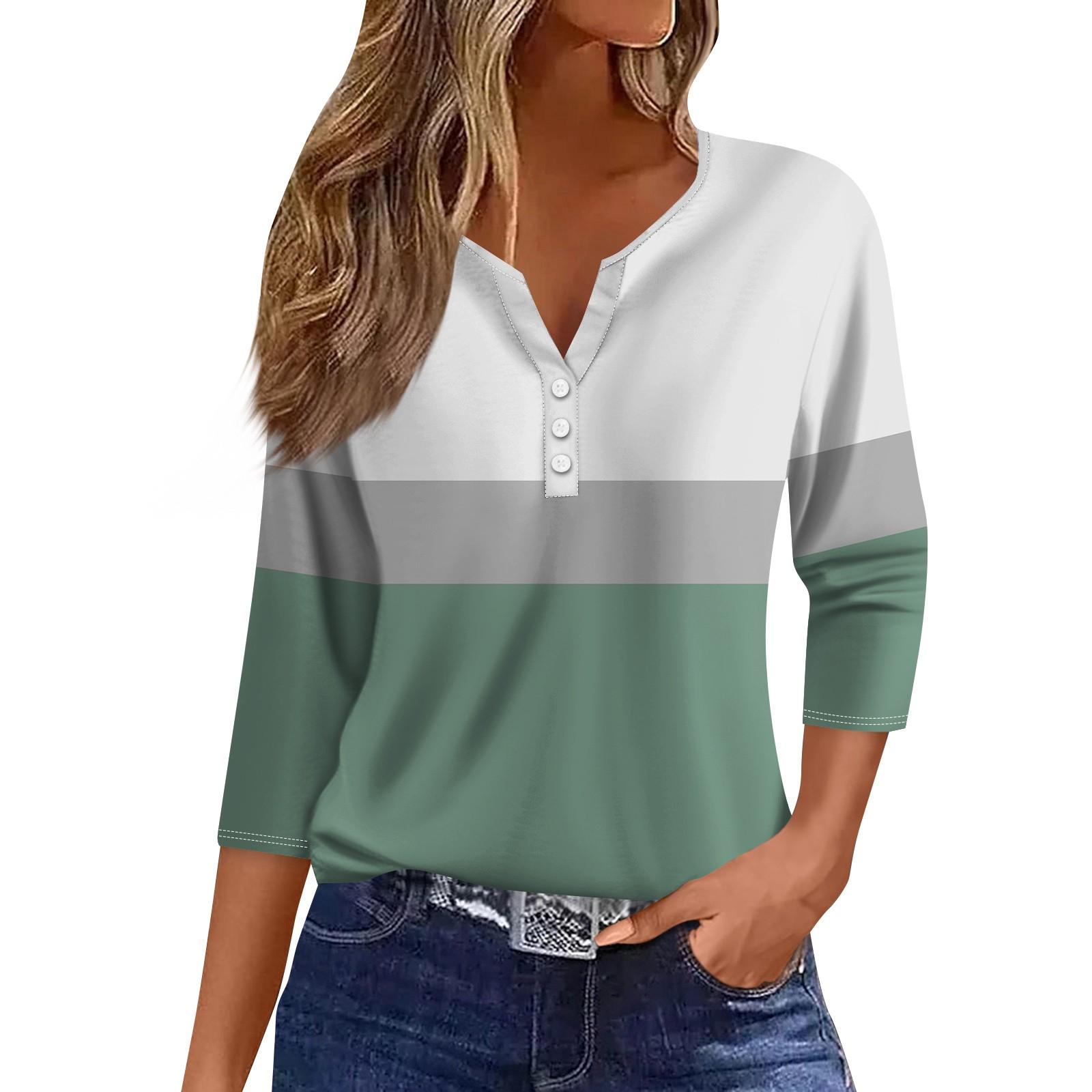 

Жен. Футболка Футболка С принтом Пуговицы Рукав 3/4 Повседневные Выходные Мода Классический V-образный вырез Обычный Топ XXXL