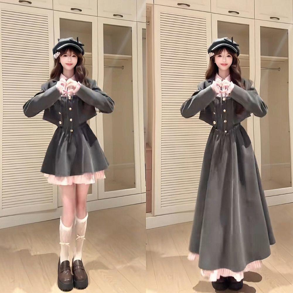 Wats Academy JK Uniform: Sweet Japanese Style Jacket and Waist-Cinching Dress Set for Autumn.