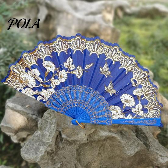 Pocket Fan Handheld Vintage Style Bright Color Exquisite Pattern Fine Workmanship Ultralight Collapsible Cloth Retro Chinese Folding Photography Prop
