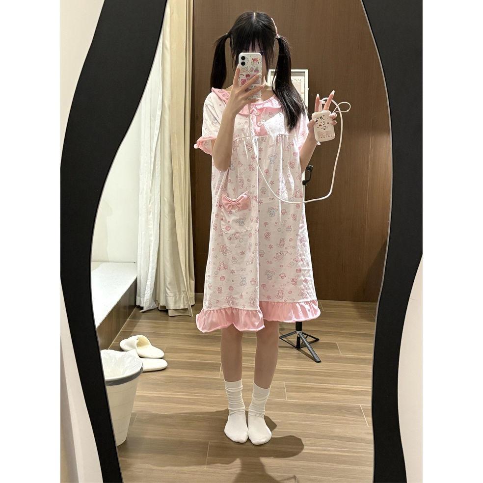 

Pink full-printed Melody nightgown pajamas women s summer new cute short-sleeved shorts loungewear suit can be worn outside s recommended weight 35-40kg