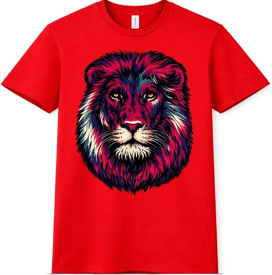 Lion Head T Shirt Colorful Wild Animal Graphic Tee Artistic Portrait Top 4XL