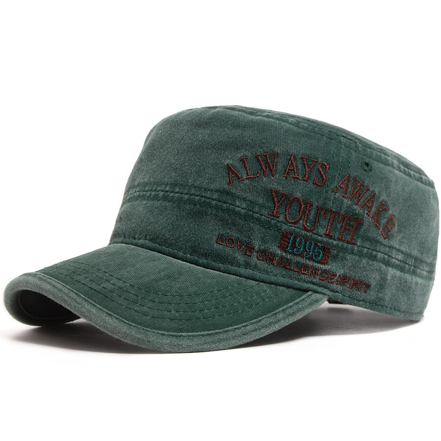 

Vintage Flat Hat Men Letter Embroidery Visor Military Cap Outdoor Summer Retro Army Trucker Hats Women Baseball Caps Adjustable зелений