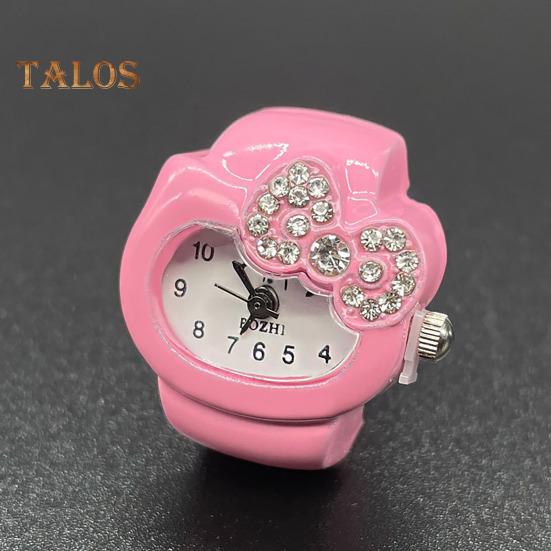 Kreslený prsten s kočičími prsty Hodinky s drahokamu Bowknot Pružný pásek z nerezové oceli Dámské prsteny s prstenem pro kočky Dárek k narozeninám Módní doplňky