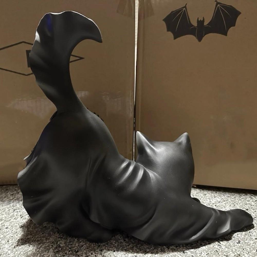 Cute Halloween Black Cat Statue Glow in The Dark Handmade Stretching Cat Figurine White Unique Halloween Cloak Ghost