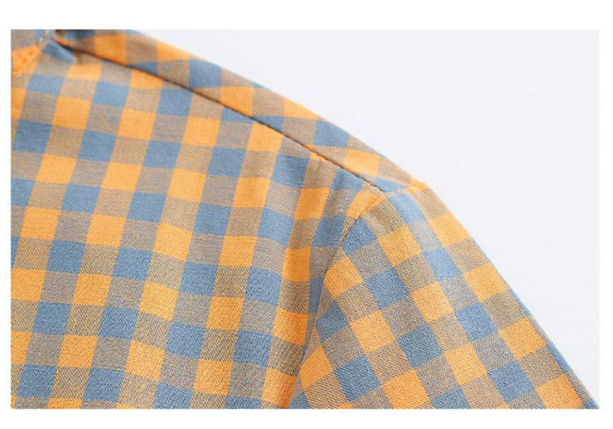Elegant Plaid Long-Sleeve Shirt for Women Aged 50-60