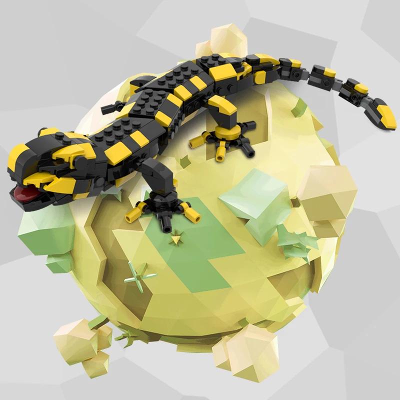 MOC Feuersalamander Bausteine Set Ein Beliebtes Reptil Farbe Kleiner Dinosaurier Idee Tier Bausteine Spielzeug Für Kinder Kinder Geschenke