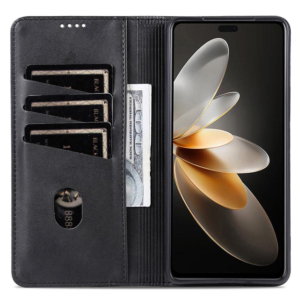 

AZNS For Honor 300 Pro Case Cowhide Texture PU Leather Wallet Phone Cover Black