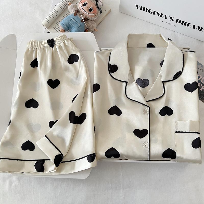 Love Wind Pajamas Girls Summer Thin Short-Sleeved Shorts Cardigan Niche Loose Loungewear Real Shot