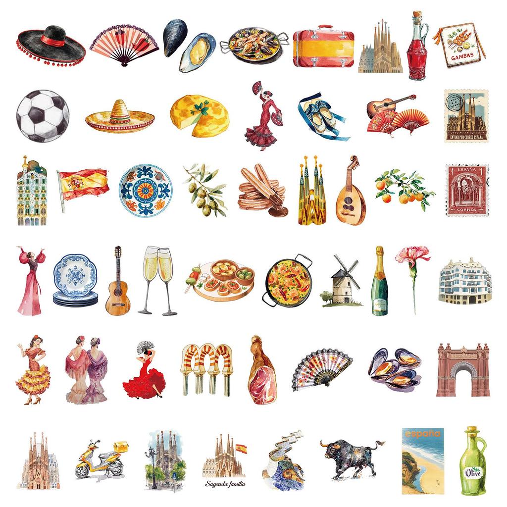 50 Spanish Aesthetic Graffiti Stickers for Guitar, Notebook, Suitcase, Skateboard