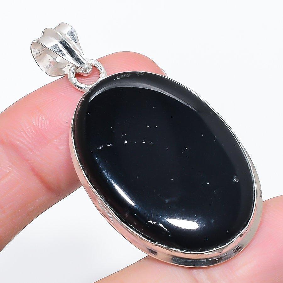 Black Onyx Gemstone 925 Sterling Silver Jewelry Pendant 2.09"