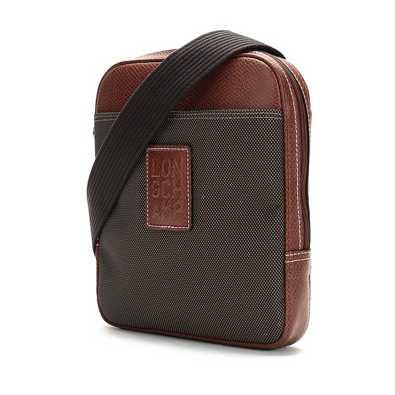 Longchamp Boxford 19 Zipper Logo Adjustable Shoulder Strap Leather Trim Crossbody Bag Small Men Crossbody Bag Brown 1712080042
