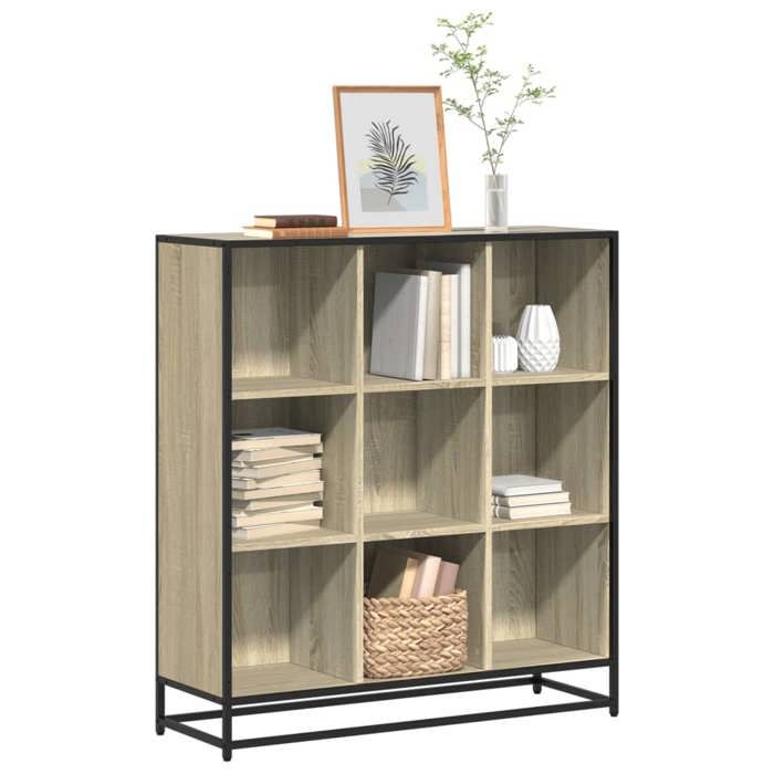 VidaXL Bookcase Sonoma Oak 97.5x33x107.5cm Engineered Wood Metal, Bookshelf, Book Holder, Book Support, 3300861