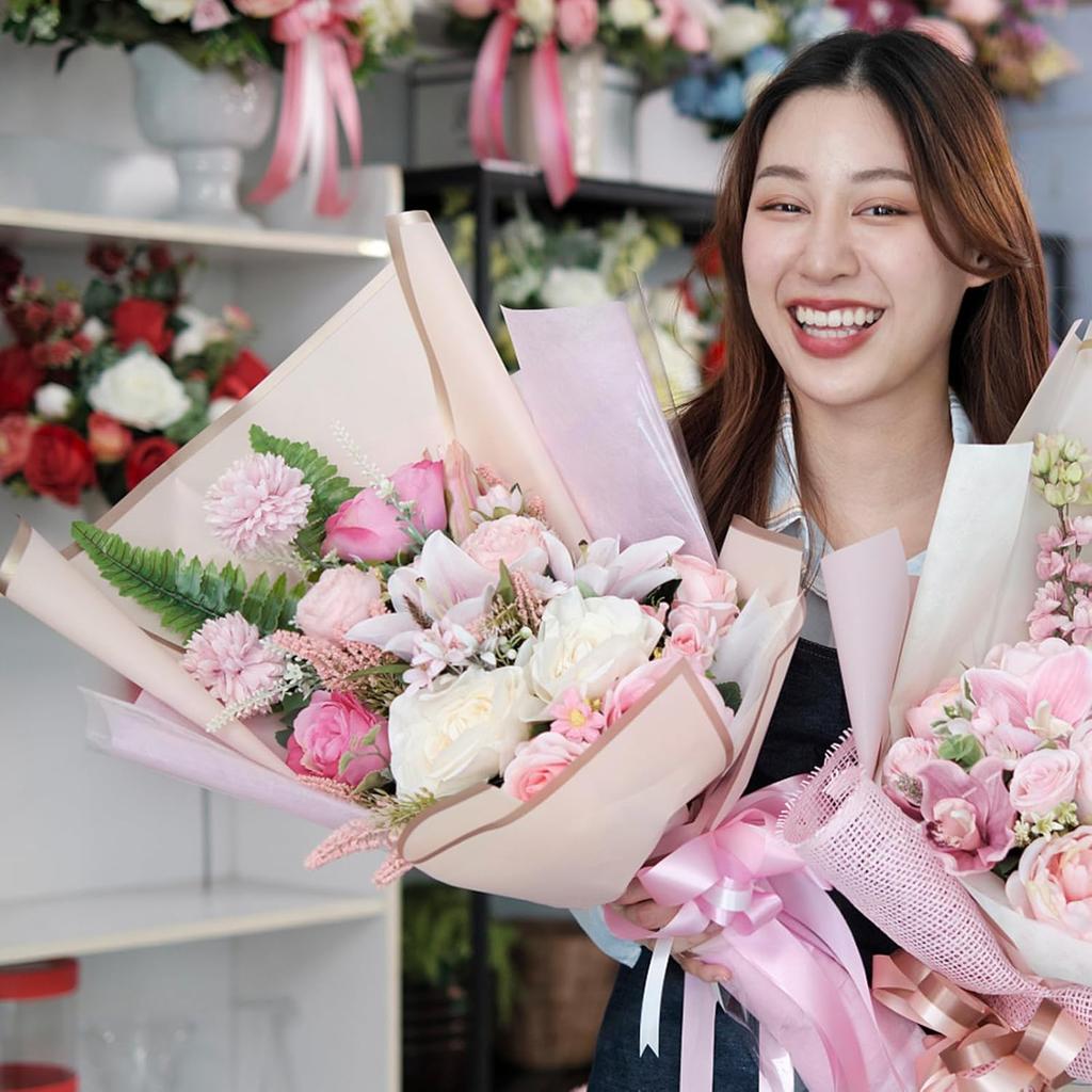 181Pcs Flower Wrapping Bouquet Paper Set with 30 Sheet Floral Wrapping Paper 48Pcs 3D Gold Butterfly Decor 100Pcs Bouquet Corsages Pins 4 Roll