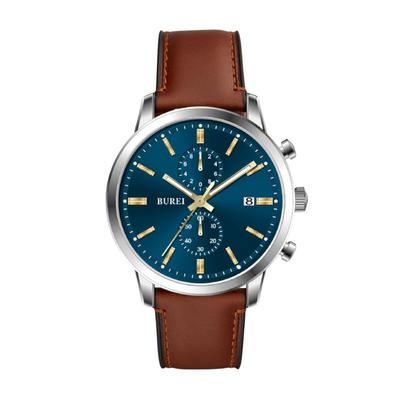 BUREI Men's Watch, Brown Leather Strap, Analog, Date Display, Quartz Movement, Waterproof, Lightweight, Simple and Stylish, Perfect for Business or