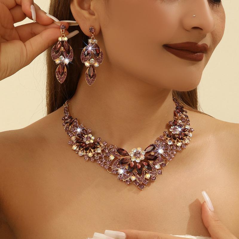 Meier Elegant crystal necklace and earring set - bridal wedding alloy chain set фиолетовый