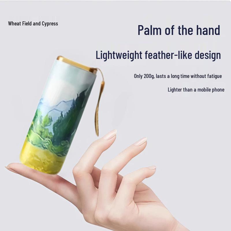 Compact Chinese-Style Oil Painting Umbrella: Portable, Manual Open, UV Protection for Sun & Rain