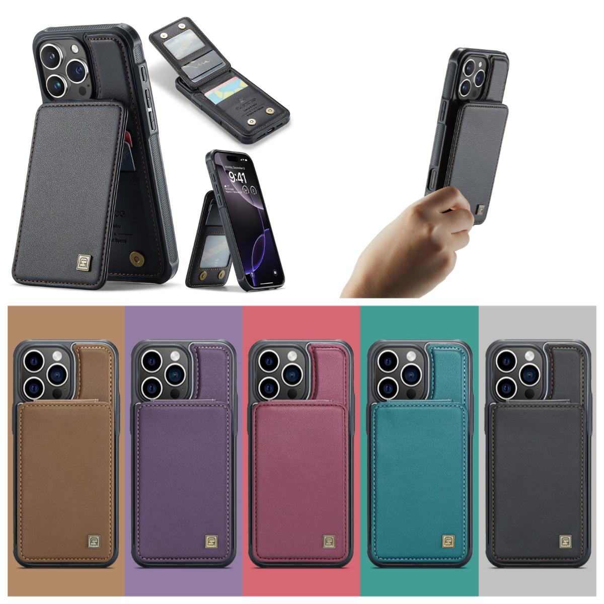 

For iPhone 11,iPhone 12,iPhone 13,iPhone 14,iPhone 15,iPhone 16 Series.Card - holding Function Premium PU Leather Phone Case iPhone 16E фіолетовий
