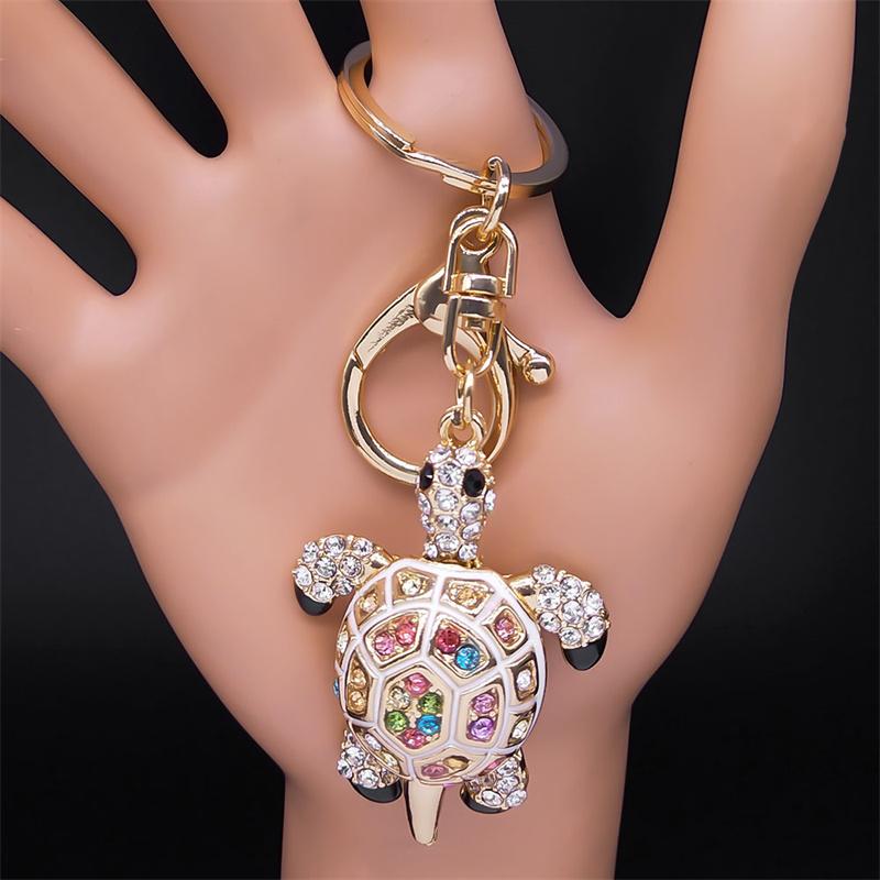 Exquisite Colorful Crystal Turtle Key Ring Holder for Women Men Alloy Rhinestone Animal Keychain Charm Jewelry Gifts K5205S03