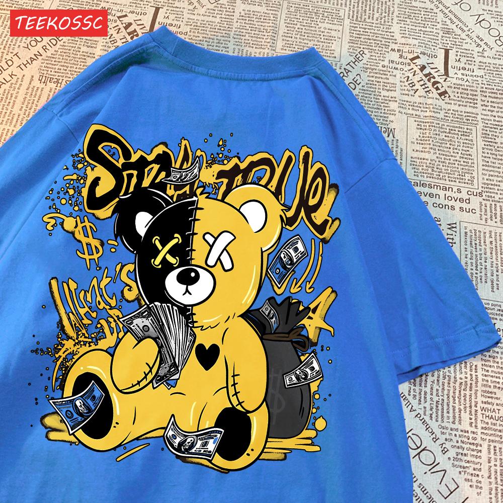 Street Cotton Womans T-Shirts Bear Cartoon Pattern Printing Tops Oversize O-Neck Soft Short Sleeve Summer Casual Female Clothes