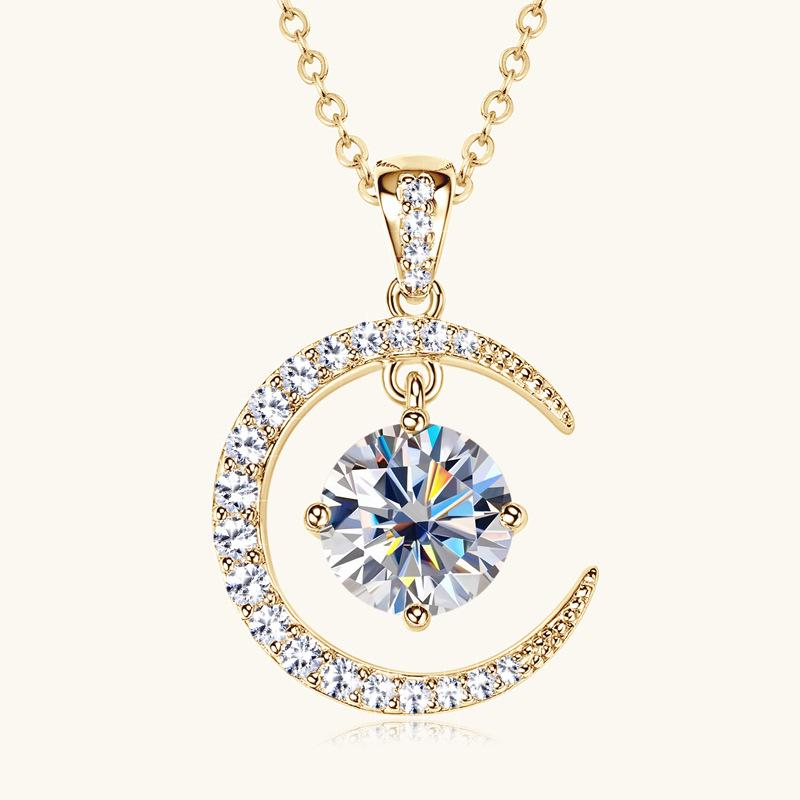 Silvere Glam Cross-border Fashion Crescent Moissanite Pure Silver S925 Necklace, A High-end Design Pendant For Women