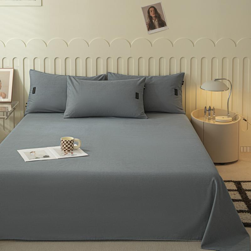 1pcs  Cotton Bed Sheet Solid Color Printed Double Top King Sheets for Girls Boys Kids Single Queen King Size Bed Linen